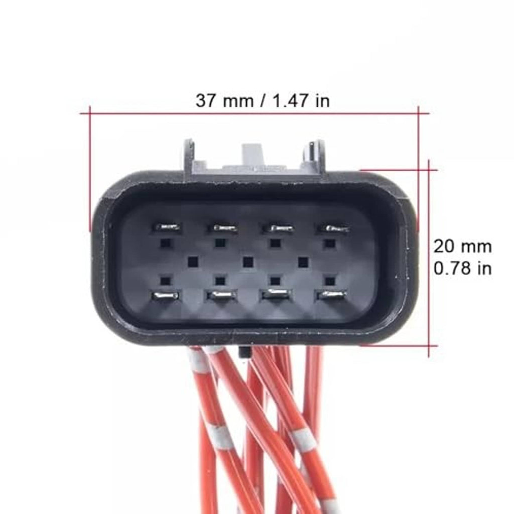 Headlight connector pigtail wire plug, black socket with multiple pin openings, size marked