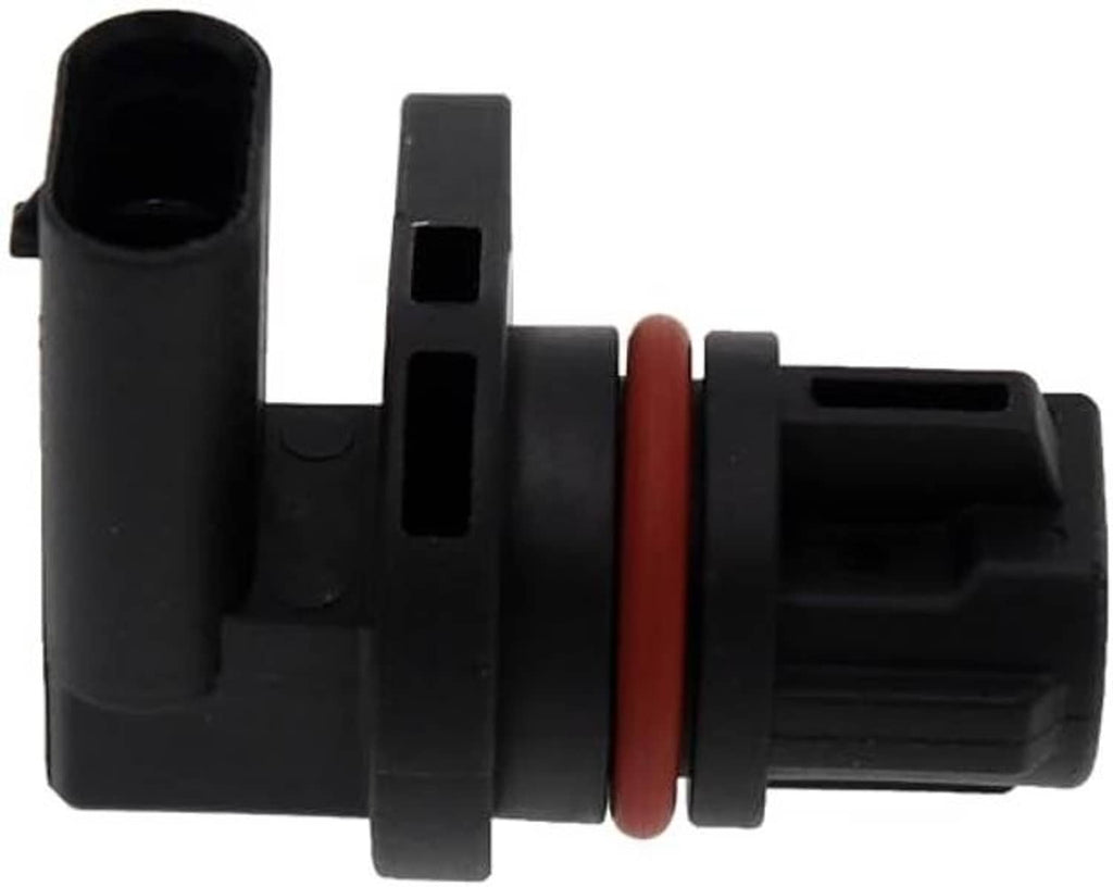Camshaft position sensor plug with black housing, red O-ring, and mounting tab