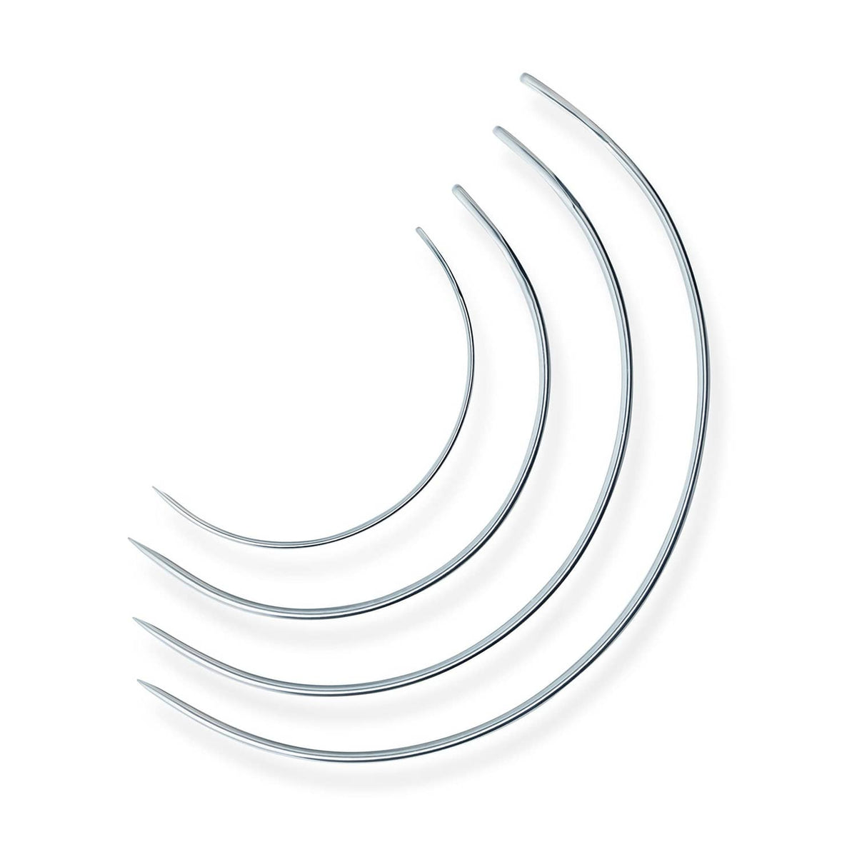 Curved upholstery hand needles, nickel finish, fanned curved needle set