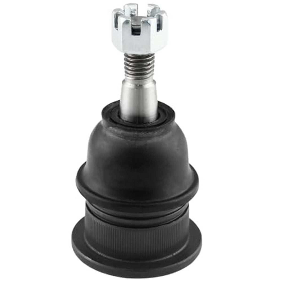 Single front upper ball joint with black rubber boot and metal threaded stud