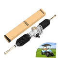 Steering rack assembly with black bellows, silver housing, and tie-rod ends