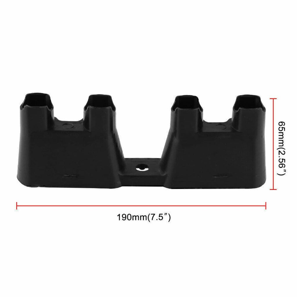 Black plastic lifter tray guides, two long sections with a central mounting hole