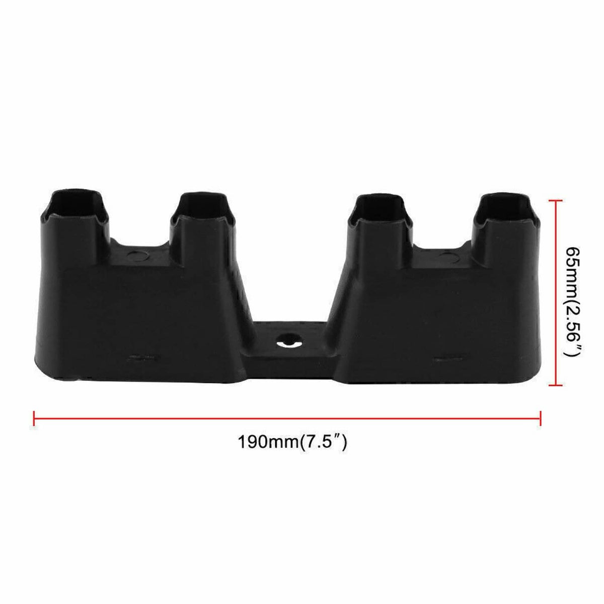 Black plastic lifter tray guides, two long sections with a central mounting hole