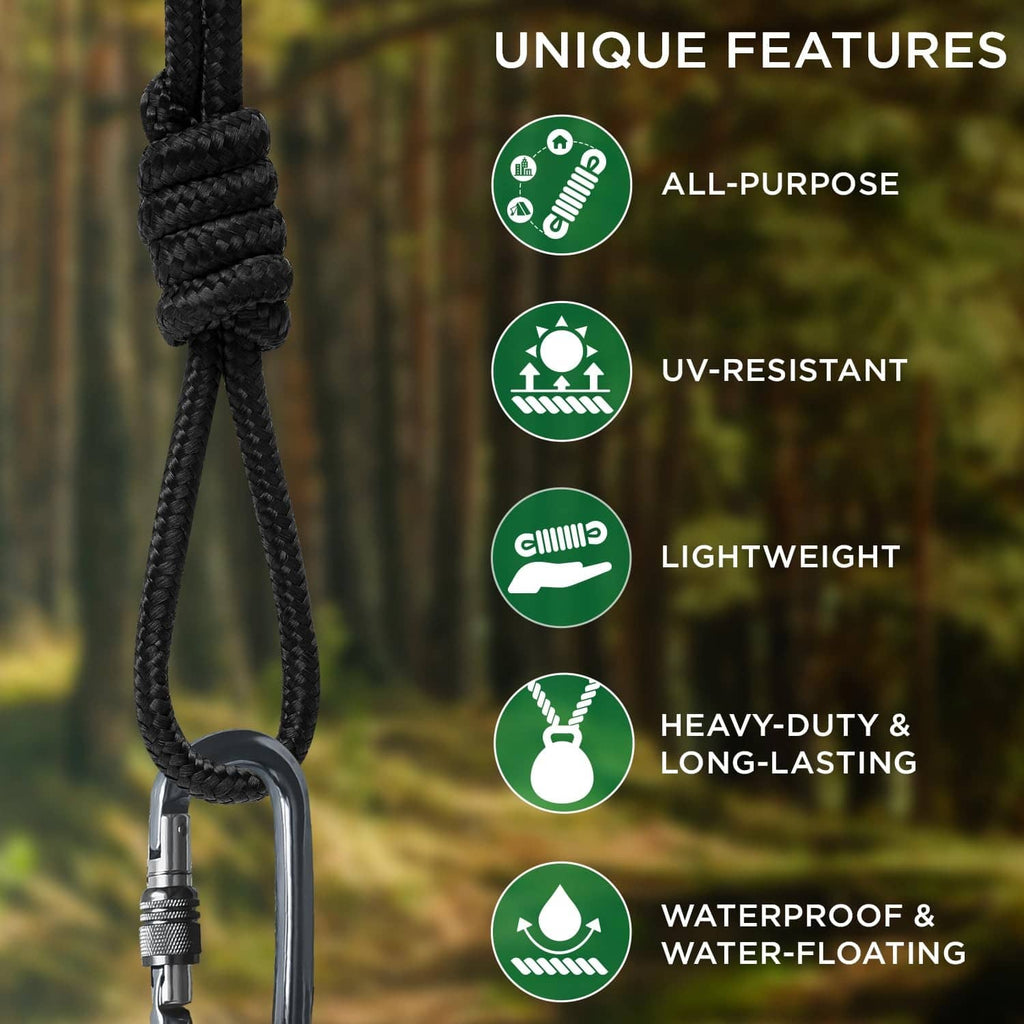 Black braided rope loop with metal grommet and knotted hanging end