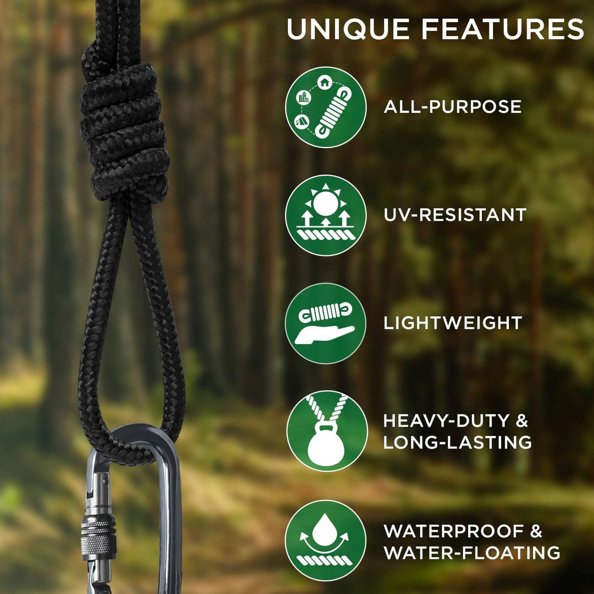 Black braided rope loop with metal grommet and knotted hanging end