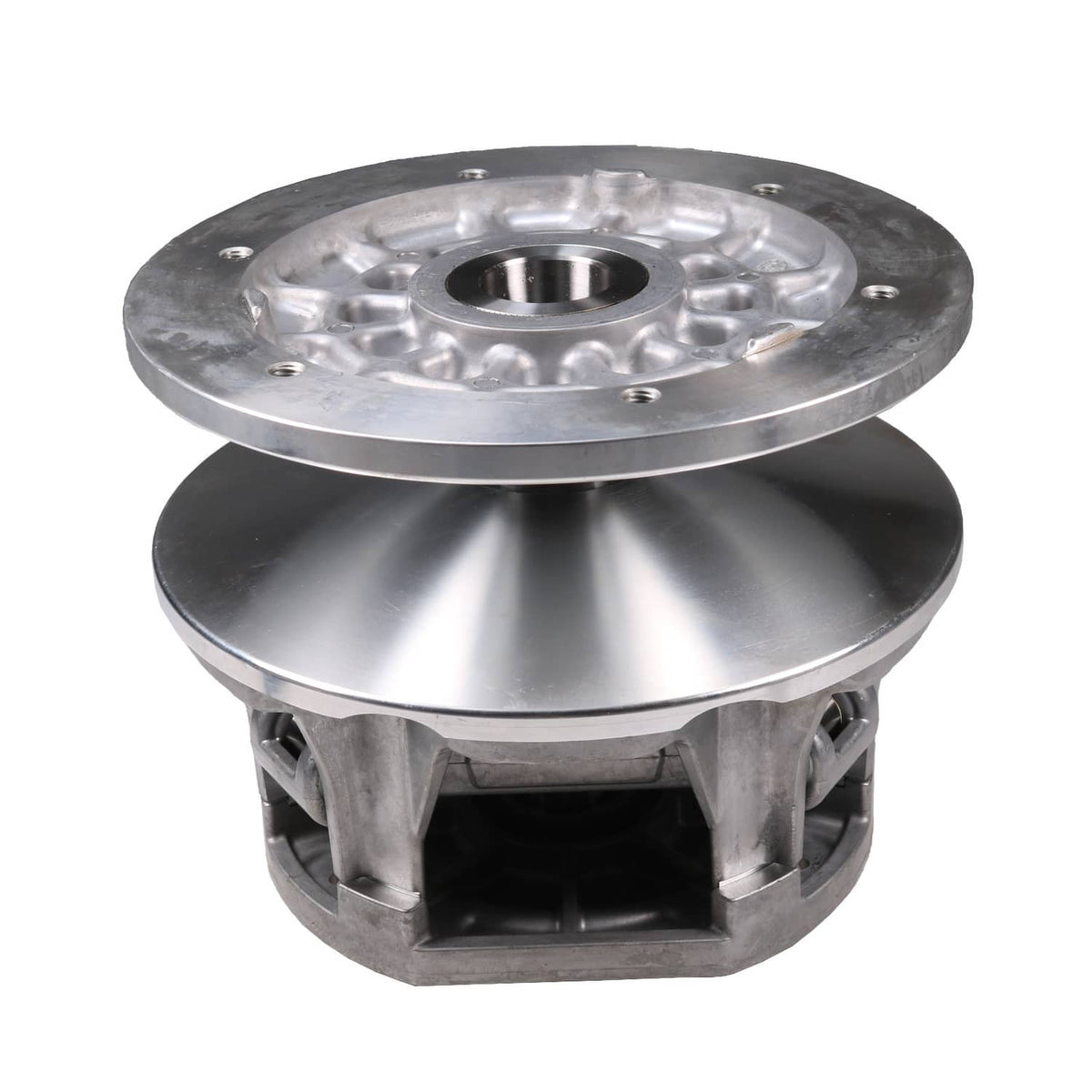 Primary drive clutch sheave with circular face and center shaft opening