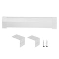White baseboard heater cover with vented mesh panel and two end brackets, plus screws