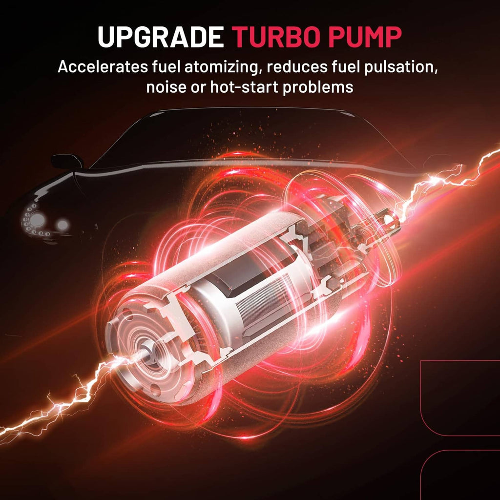 Fuel pump assembly with turbine-style motor detail for turbo pump action