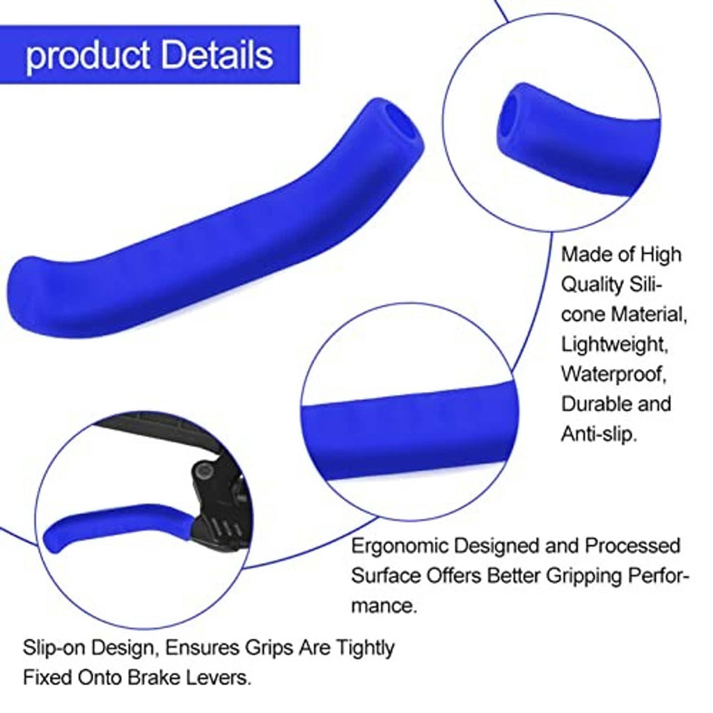 Blue silicone bicycle brake lever covers, slip-on design with close-up sections