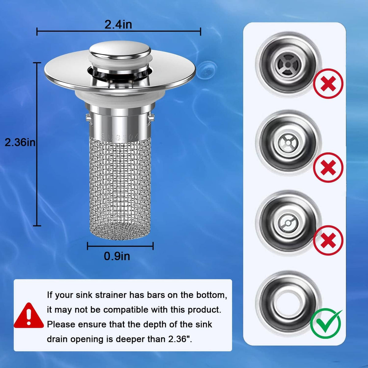 Pop-up sink drain hair catcher strainer with mesh basket and compatibility examples