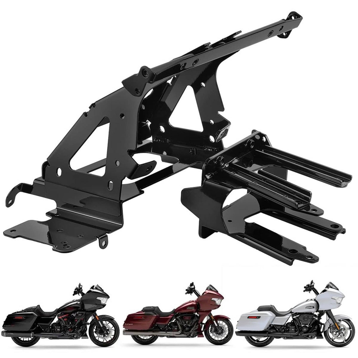 Black inner fairing radio mount bracket with long rails and side plates