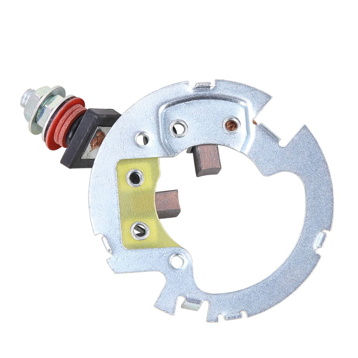 Starter brush plate with contact brushes, spring hardware, and red insulator