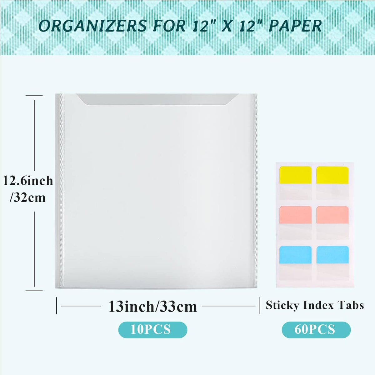 12x12 scrapbook paper storage sleeve with color sticky index tabs