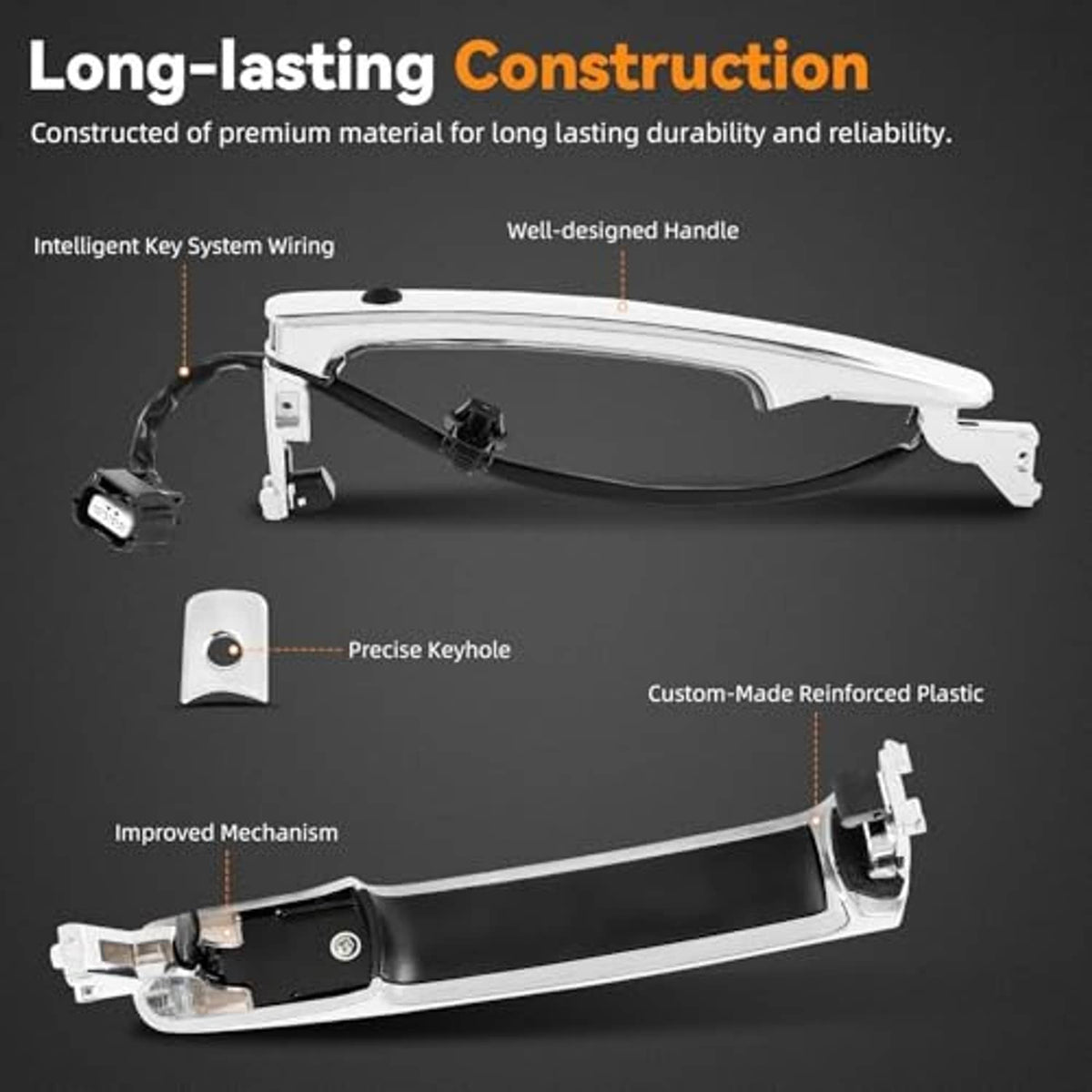 Cutaway diagram of a front exterior door handle with keyhole and reinforced parts