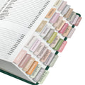 Stack of laminated Bible tabs in pastel colors with visible book-name labels