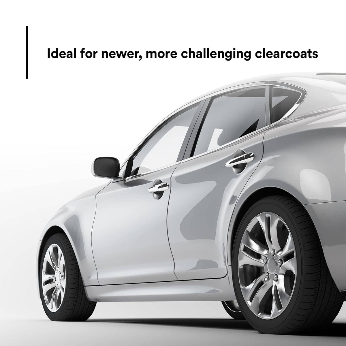 Silver car, front three-quarter view with glossy finish