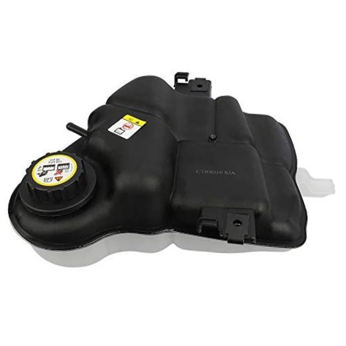Black engine coolant overflow reservoir tank with cap and mounting bracket