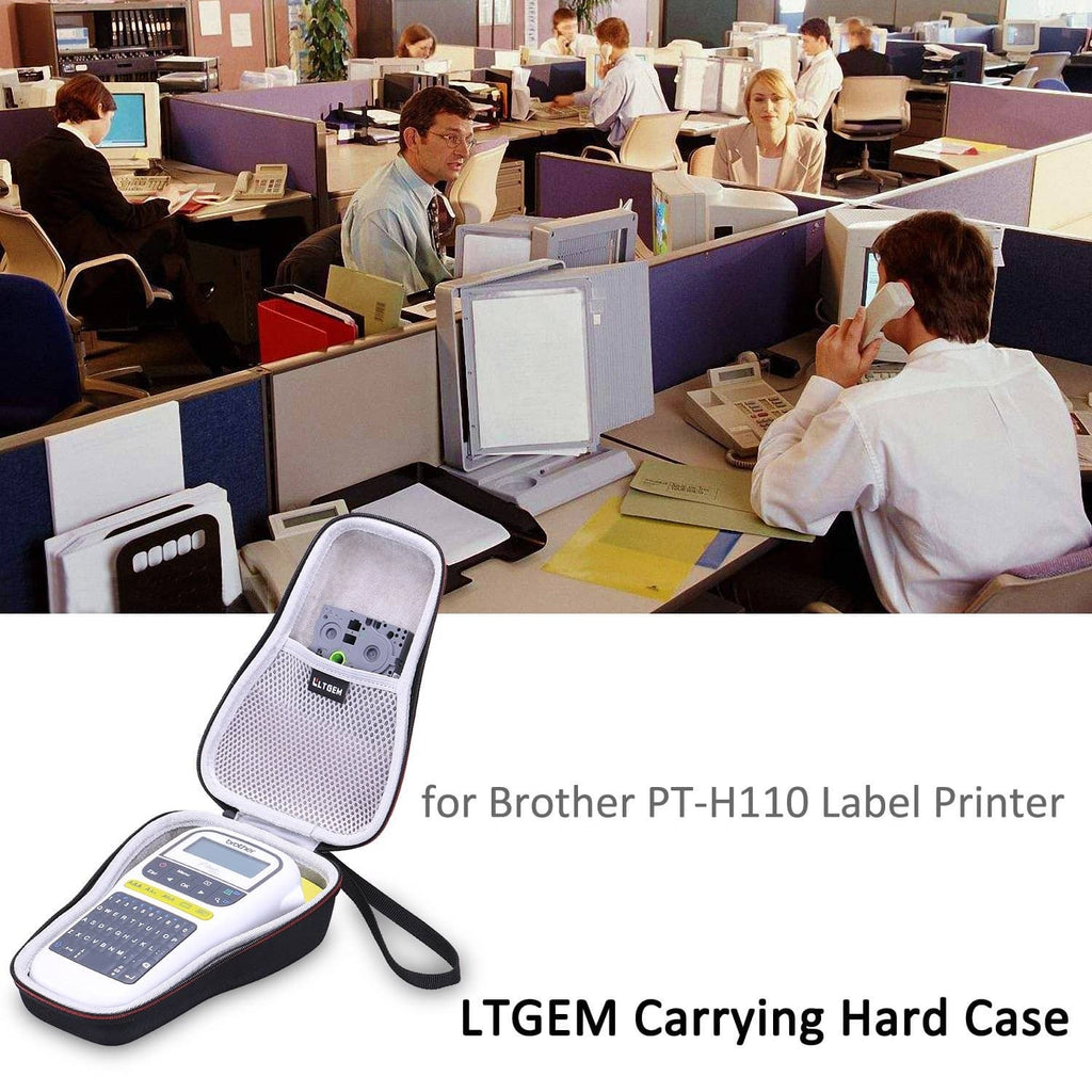 Hard-shell label printer case with zipper, wrist strap, and open molded interior