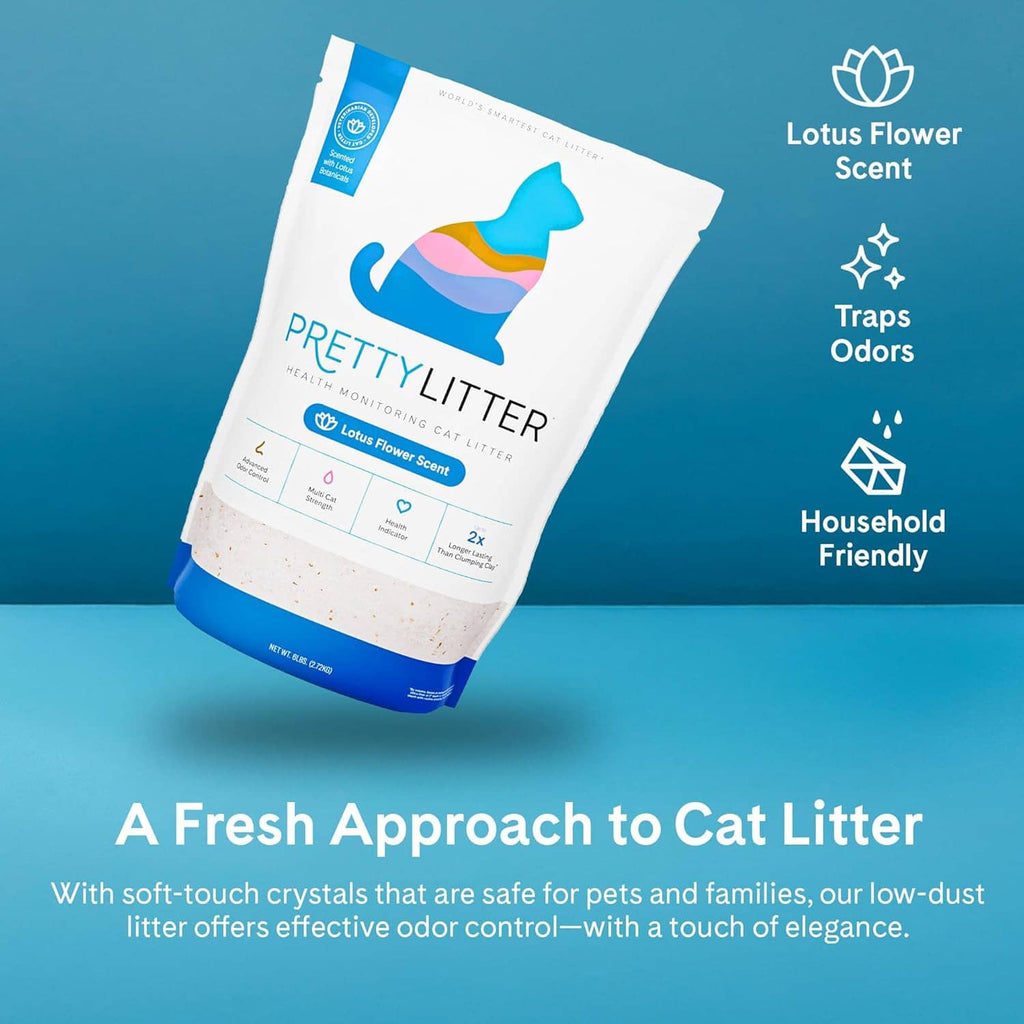 Lotus flower scented non-clumping cat litter bag with fresh odor-control icons