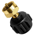 Brass LP gas refill adapter with black coupler and threaded brass fitting
