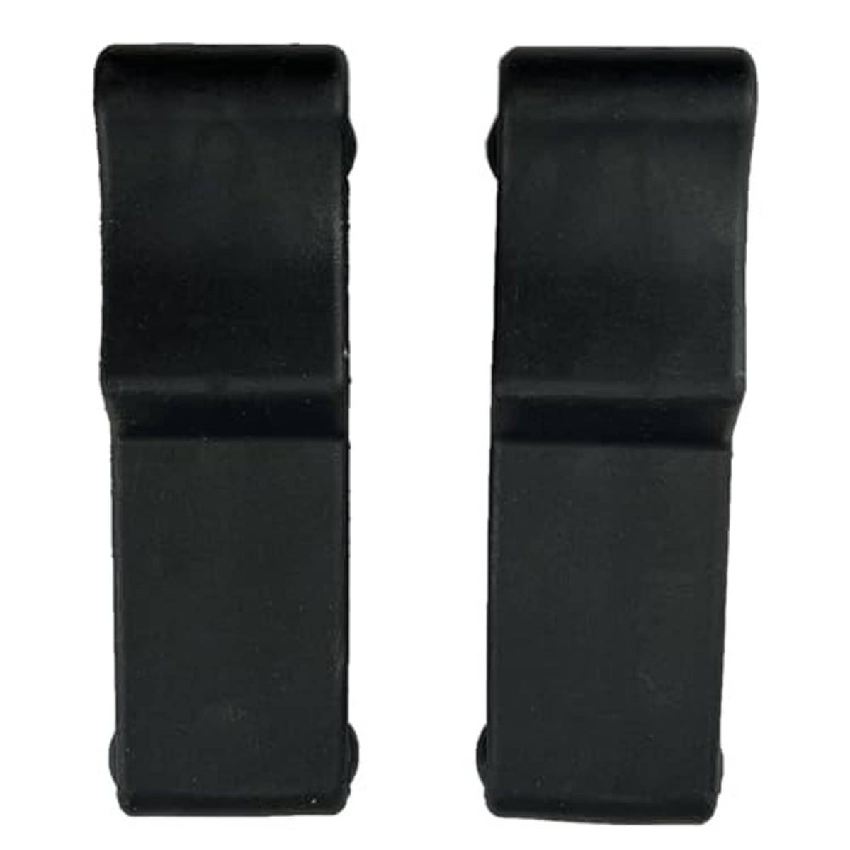 Pair of black storage rack latch housing covers, rectangular end pieces