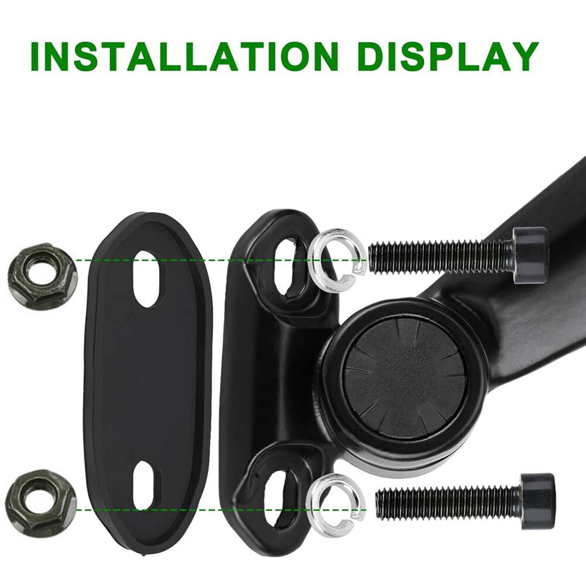 Black rearview mirror mounting base with screws and hardware