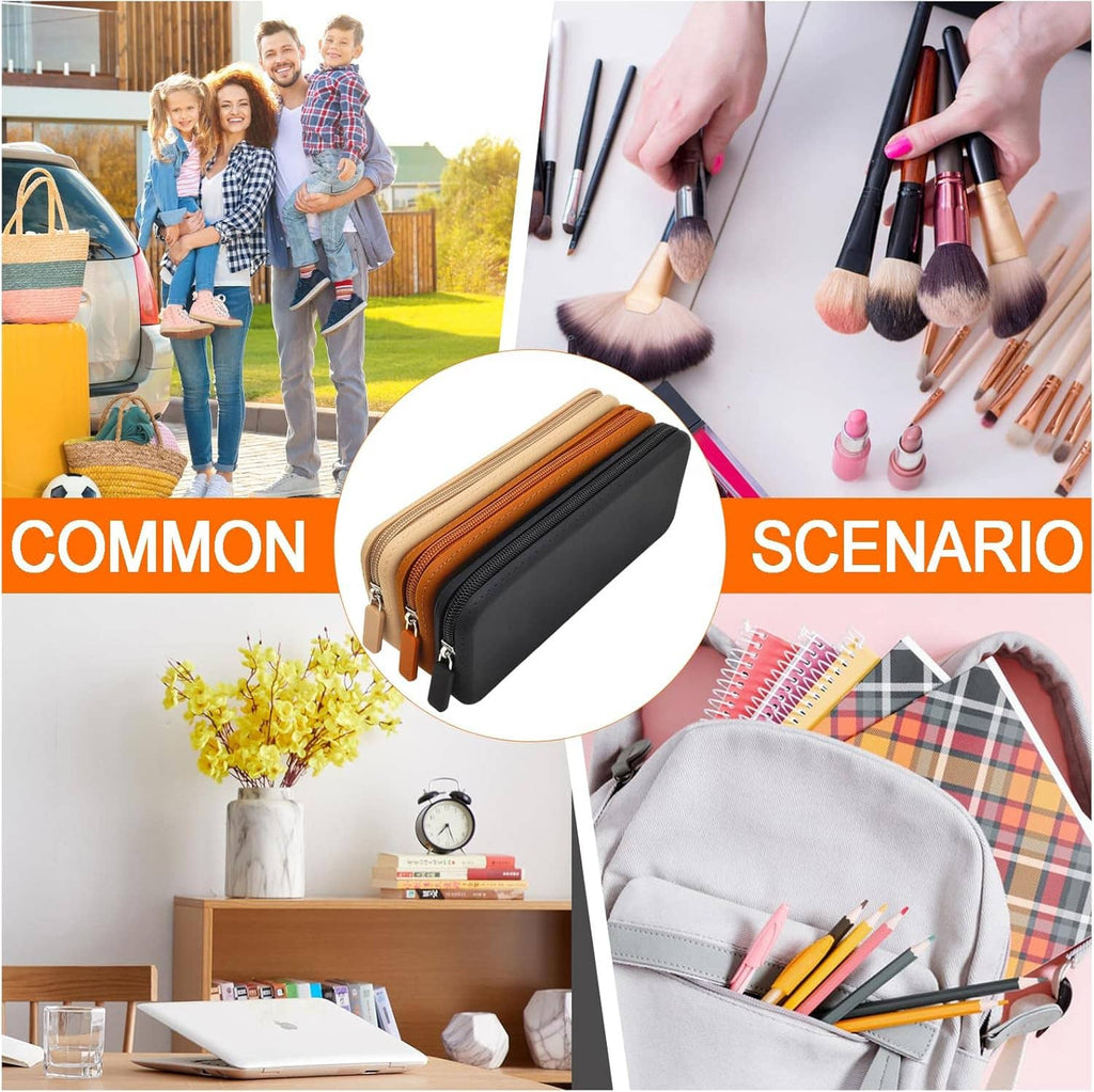 Black silicone pencil case with zipper, storing pens and makeup brushes