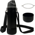 Black silicone bottle boot set with non-slip cup sleeve, adjustable strap, and carry ring.