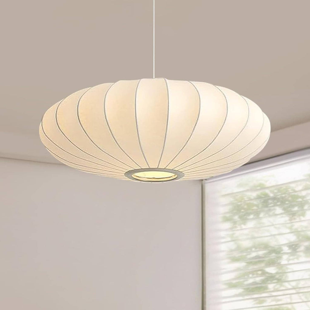Ribbed white bubble lantern pendant light shade with circular ceiling light fixture