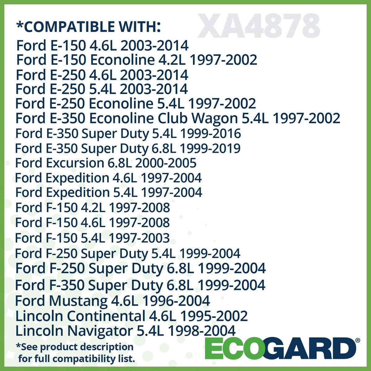 Engine air filter compatibility list graphic for XA4878