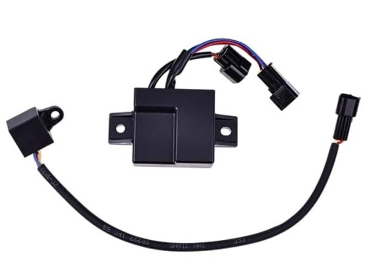 Ignition CDI box with mounting tabs and multi-wire connector plugs