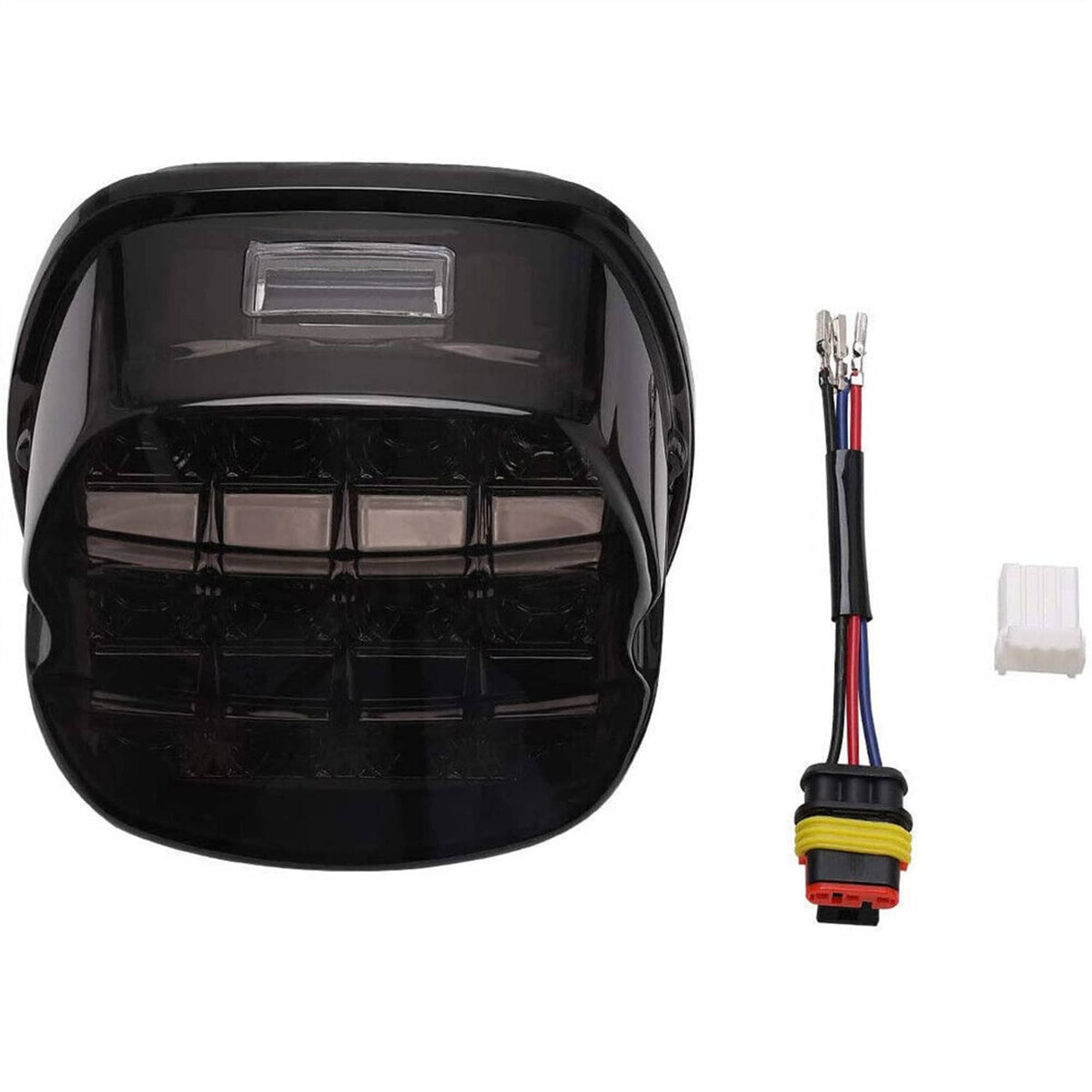 LED tail light with black housing and wiring connector harness
