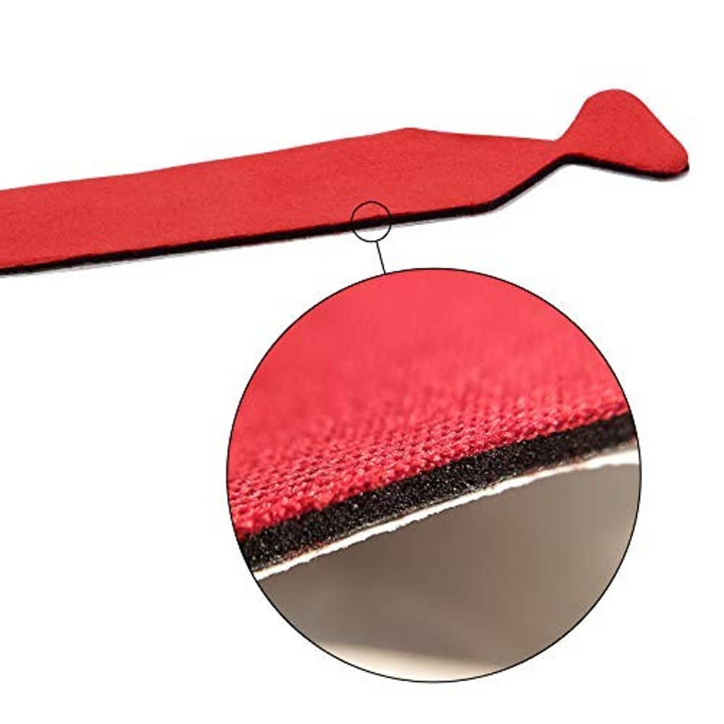 Red felt buffer tape strip with arrow ends and close-up of felt texture edge