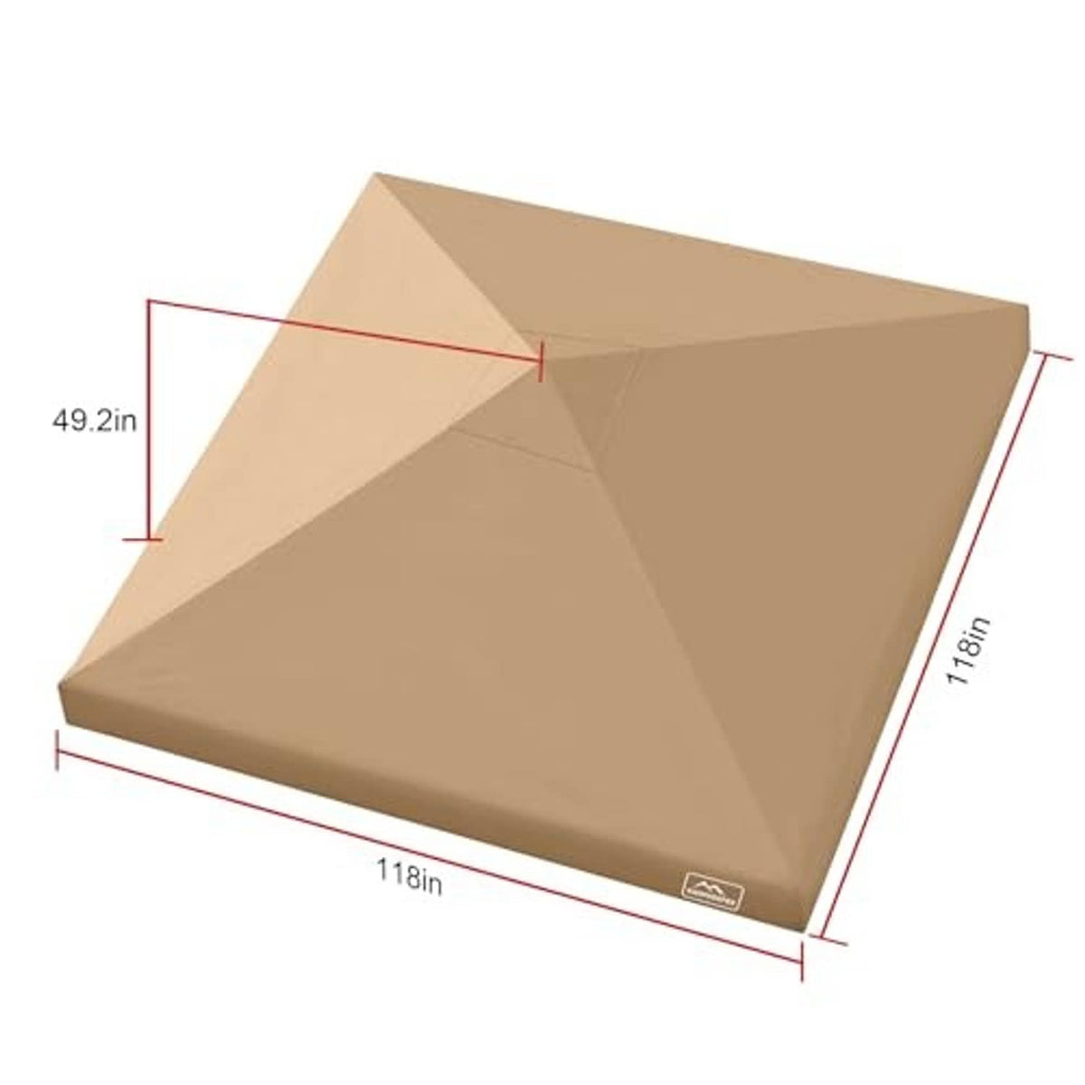 Khaki canopy roof replacement cover, measured fabric panel 118 in by 49.2 in