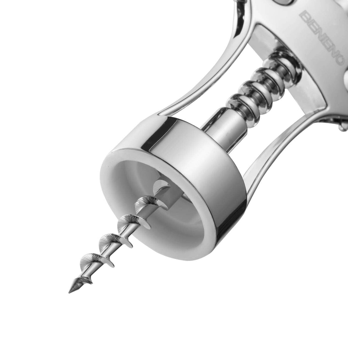 Silver wing corkscrew screw and spring mechanism, close-up