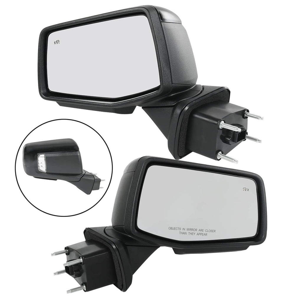 Black side mirror set with clear glass and power-style plug mount, pair view