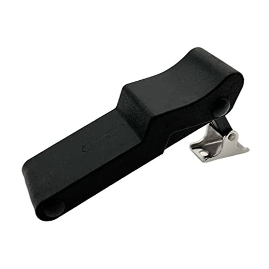 Single black rubber latch with metal base and clamp-style mounting bracket