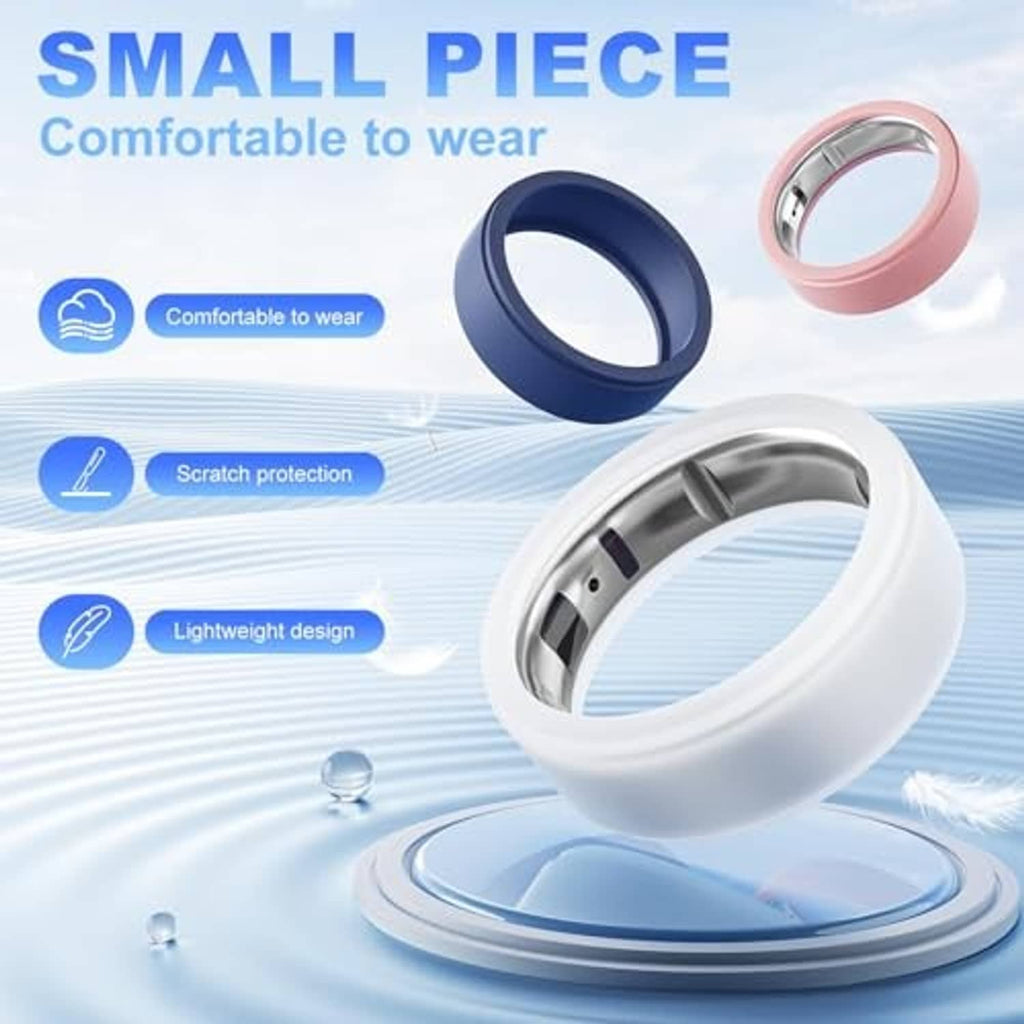 White silicone ring cover for a smart ring, shown in a large close-up