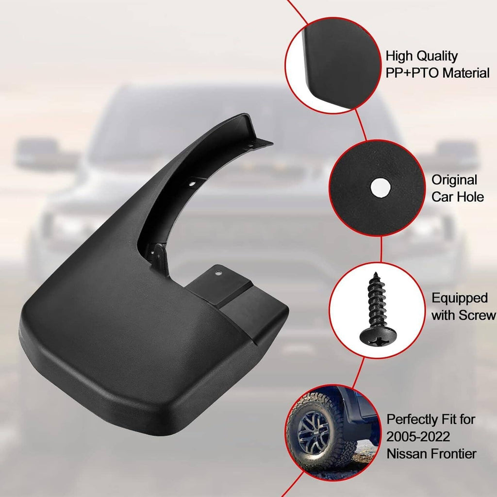 Black front mud flap with mounting hole and included screw for installation