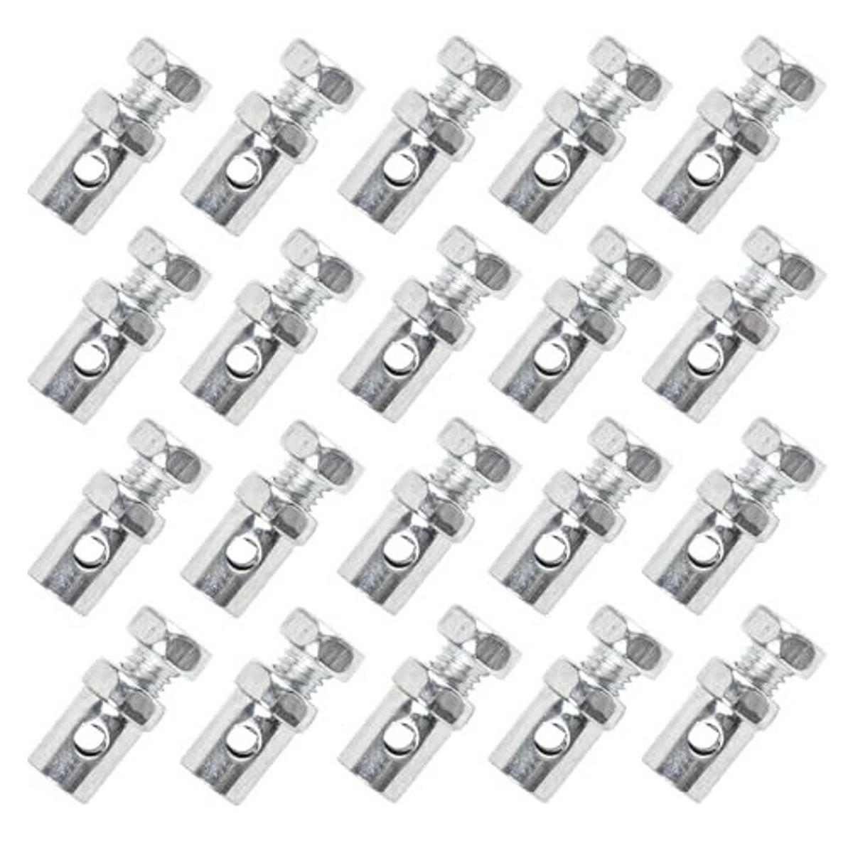 Throttle cable end connectors, chrome-plated bulk set with threaded hex heads and cable loops