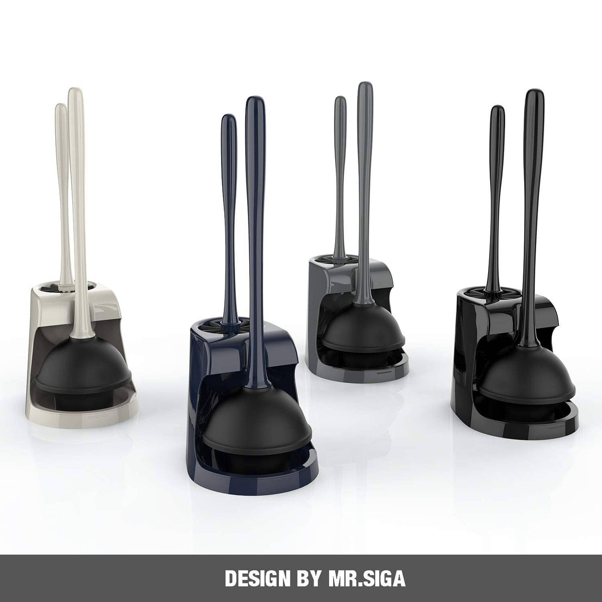 Toilet plunger and brush combo set in multiple colors with matching caddies