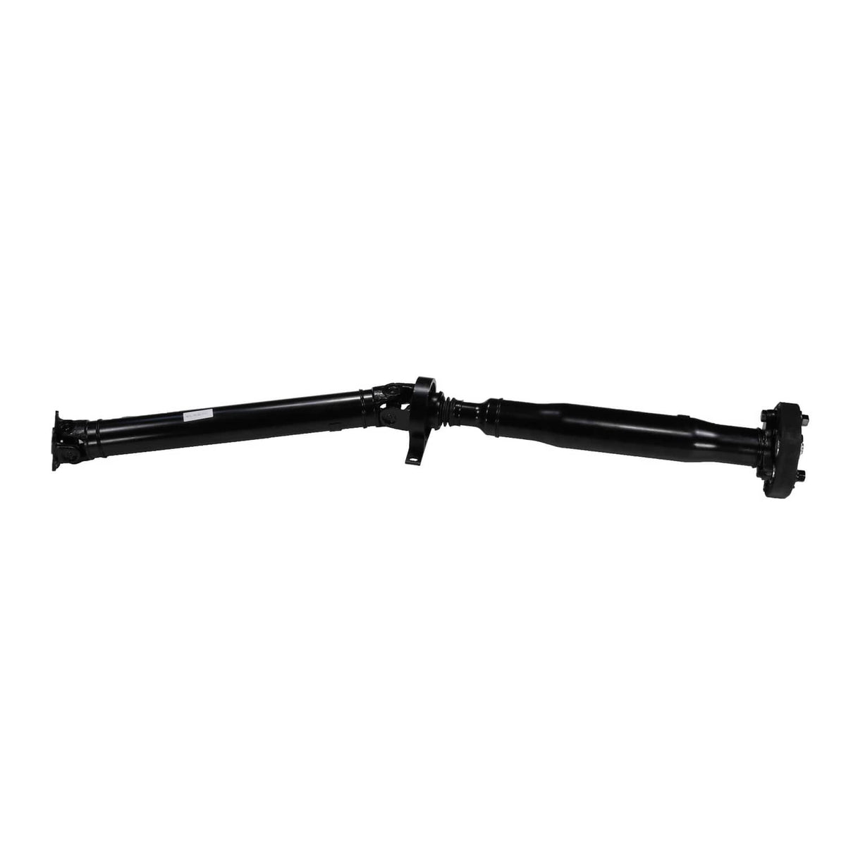 Propeller shaft with center support and two end flanges, black metal