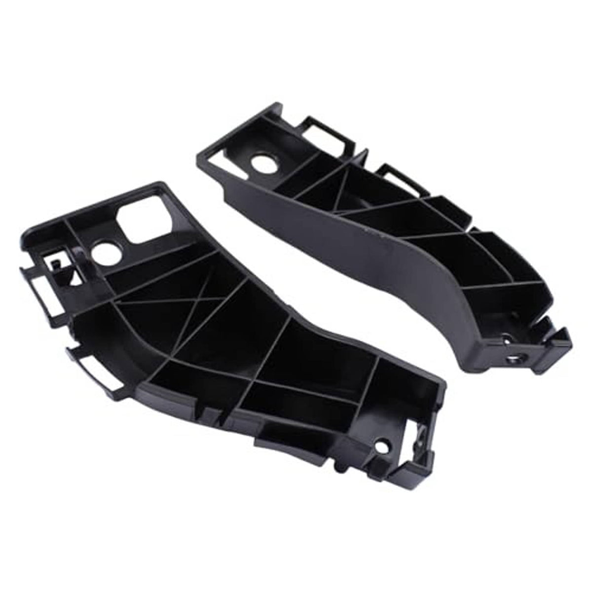 Pair of black bumper support rails with internal grid channels and mounting openings