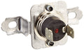Thermal fuse close-up with metal mounting tabs and round sensor cover