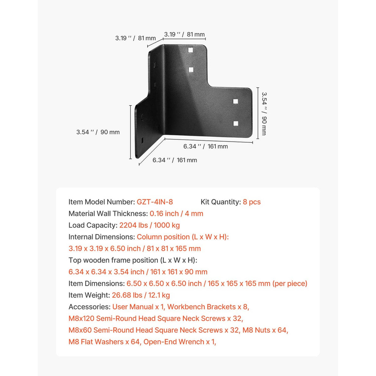 Black L-corner bracket with predrilled holes and 90-degree angle design