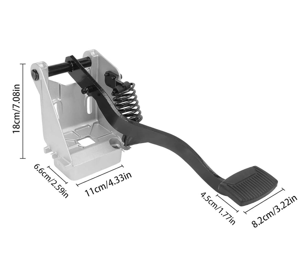 Clutch pedal assembly with curved black linkage and black rubber foot pad