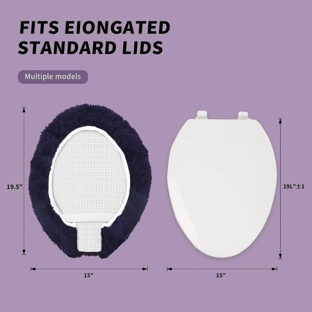 Dark purple microfiber elongated toilet seat cover with white gripper center