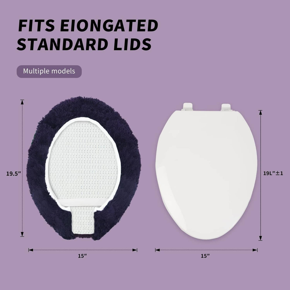 Dark purple microfiber elongated toilet seat cover with white gripper center