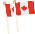 Set of small Canada mini stick flags, red and white with maple leaf on wooden poles