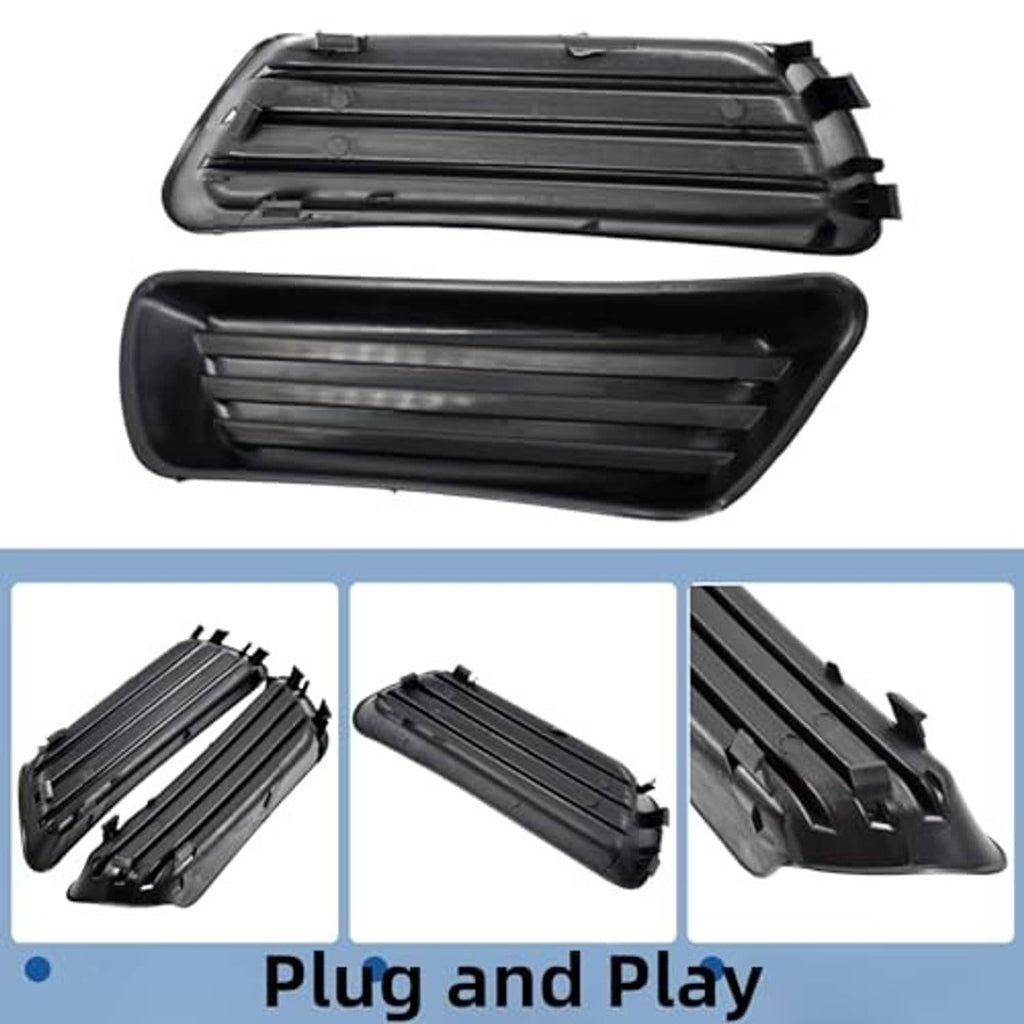 Front and back view of black fog light lamp cover with horizontal slats